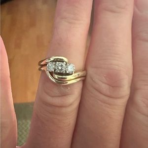 SOLD!! Ladies size 6 14K gold diamond ring and band set